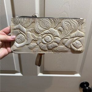 Patricia Nash Cream Floral Embossed Wristlet